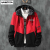 ANSZKTN Men's Patchwork Hooded Top Fashion Coat Hip Hop Bomber Jacket