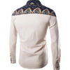 Men's Shirts African Print Style Stand Collar Button Navy Long Sleeve Cotton