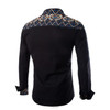 Men's Shirts African Print Style Stand Collar Button Navy Long Sleeve Cotton