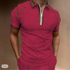 Casual Men's Polo T-Shirt Solid Color Multi-Lapel Zip Shirt Business Retro Top