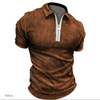 Casual Men's Polo T-Shirt Solid Color Multi-Lapel Zip Shirt Business Retro Top