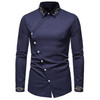 Mens Shirts Trend Embroidered Asymmetric Long-sleeved Western Slim Fit Social