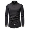 Mens Shirts Trend Embroidered Asymmetric Long-sleeved Western Slim Fit Social