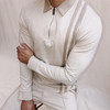 Men's Polo Shirts Casual Long Sleeve Stripe Streetwear Slim Fit Zipper Design