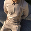 Men's Polo Shirts Casual Long Sleeve Stripe Streetwear Slim Fit Zipper Design