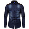 Men's Long Sleeve Denim Casual Cotton Jeans Suede Matching Solid Pocket Shirts