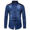 Men's Long Sleeve Denim Casual Cotton Jeans Suede Matching Solid Pocket Shirts