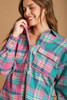 Mixed Plaid Boxy Cut Button Down Flannel With Front Pocket-43179