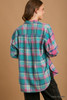 Mixed Plaid Boxy Cut Button Down Flannel With Front Pocket-43179