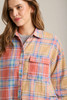Mixed Plaid Boxy Cut Button Down Flannel With Front Pocket-43180