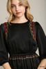 Satin Round Neck Embroidery Midi Dress-43182