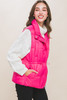Zip Up Button Puffer Vest With Waist Toggles-43207