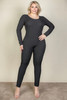 Plus Size Ribbed Scoop Neck Long Sleeve Jumpsuit-43307