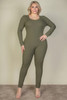 Plus Size Ribbed Scoop Neck Long Sleeve Jumpsuit-43309