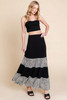Long Tiered Contrast Fashion Skirt With Velvet Animal Print Mesh-43327