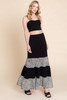 Long Tiered Contrast Fashion Skirt With Velvet Animal Print Mesh-43327