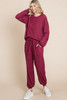 Two Tone Solid Warm And Soft Hacci Brush Loungewear Set-43329