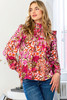 Floral Mock Neck Smocked Yoke Blouse-43330