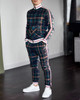 Men's Suit Casual Home Men's Large Size Printed Plaid Sportswear Two-piece Suit