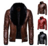 Men's Detachable Fur Collar Pressed Thickened Large Motorcycle Leather Jacket