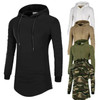Hip Hop Camouflage Hoodies T-Shirts Men's Extra Long Side Zipper Hooded
