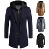 Men's Long Windproof Wool Coat Casual Thick Hooded Warm Soft Plus Size Jackets