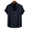 Men's Solid Color Turndown Collar Casual Shirts Vintage Loose Short Sleeve