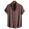 Men's Solid Color Turndown Collar Casual Shirts Vintage Loose Short Sleeve