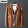 ANSZKTN Casual Faux Leather Coats Motorcycle Men's Jacket Business Black Outwear