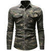 Men's Camouflage Long Sleeve Denim Shirt Casual Lapel Single Breasted Fashion