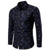 Men's Fashion Turn Down Collar Shirts Casual Long Sleeve Leaf Print Slim