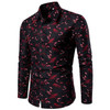 Men's Fashion Turn Down Collar Shirts Casual Long Sleeve Leaf Print Slim