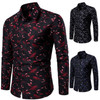 Men's Fashion Turn Down Collar Shirts Casual Long Sleeve Leaf Print Slim