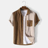 Men's Corduroy Patchwork Short Sleeve Lapel Button Solid Color Shirts & Shorts