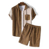 Men's Corduroy Patchwork Short Sleeve Lapel Button Solid Color Shirts & Shorts
