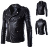 Motorcycle PU Jacket Metal Zipper Biker Coat Custom Bomber Men's Jackets