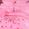 Embroid Cotton Multi Layers Ruffles Lace Princess Pink Red Wedding Bedding Set