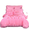 Embroid Cotton Multi Layers Ruffles Lace Princess Pink Red Wedding Bedding Set