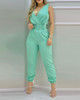 New Fashion Printed V-Neck Sleeveless Backless High-waisted Jumpsuits With Belt