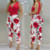 New Fashion Printed V-Neck Sleeveless Backless High-waisted Jumpsuits With Belt
