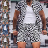 Explosive Leopard Print Men's Casual Short Sleeve Shirts Shorts Suits 2Piece Set