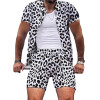 Explosive Leopard Print Men's Casual Short Sleeve Shirts Shorts Suits 2Piece Set
