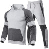 Men's Fall Fashion Color Matching Blank Hoodie Set Sweatshirt Two Piece Set