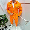 Men's Fashion Jacket Slim Solid Color Cargo Pocket Shirts Pants Two Piece Sets