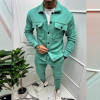 Men's Fashion Jacket Slim Solid Color Cargo Pocket Shirts Pants Two Piece Sets