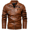 Winter Plus Size Brown Patchwork Motorcycle Waterproof Pu Leather Jacket For Men