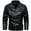 Winter Plus Size Brown Patchwork Motorcycle Waterproof Pu Leather Jacket For Men