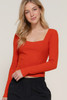 Long SLV Sweetheart Neck Seam Detail Knit Top-44614