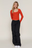 Long SLV Sweetheart Neck Seam Detail Knit Top-44614