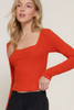 Long SLV Sweetheart Neck Seam Detail Knit Top-44614